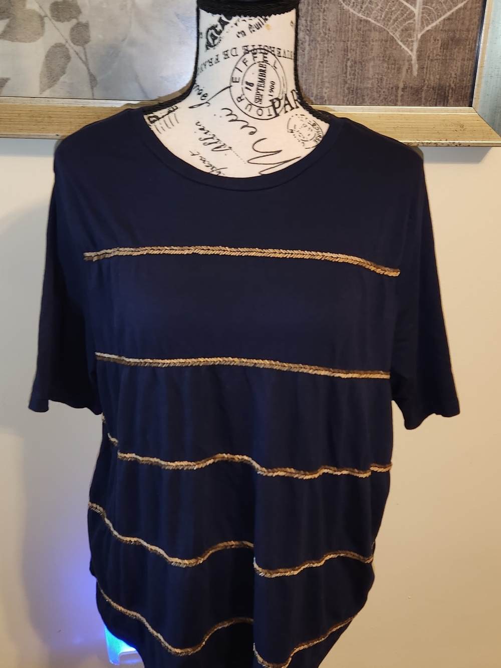 Lauren Ralph Lauren Navy Short-Sleeve Tee with Gold Braided Stripes
